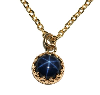 8mm Created Blue Star Sapphire Gold Filled Crown Necklace by Salish Sea Inspirations - image1